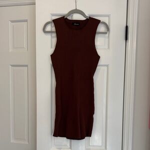 Brown Ribbed Body Con Mini Dress